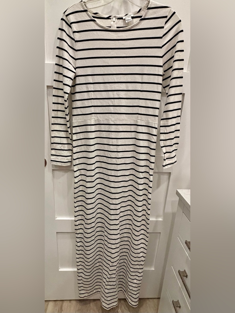 J. Crew Black & White Striped Long Sleeve Maxi Dress